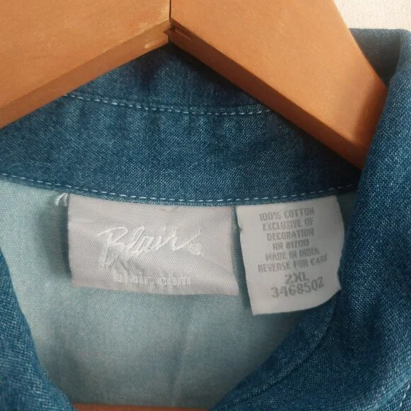 Blue Denim Statement Shirt for Dogs Lover 2XLPatchwork Cotton Button Up Collar - Picture 6 of 14